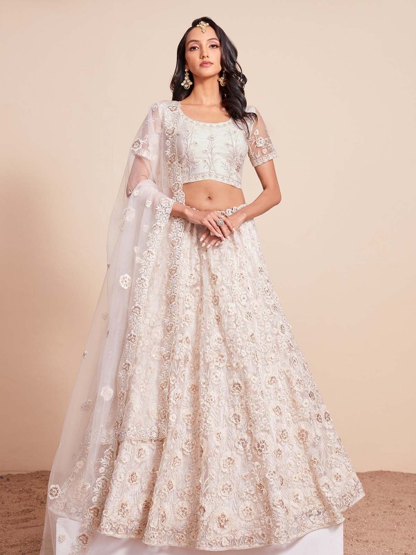 Off White Premium Net Lehenga Choli